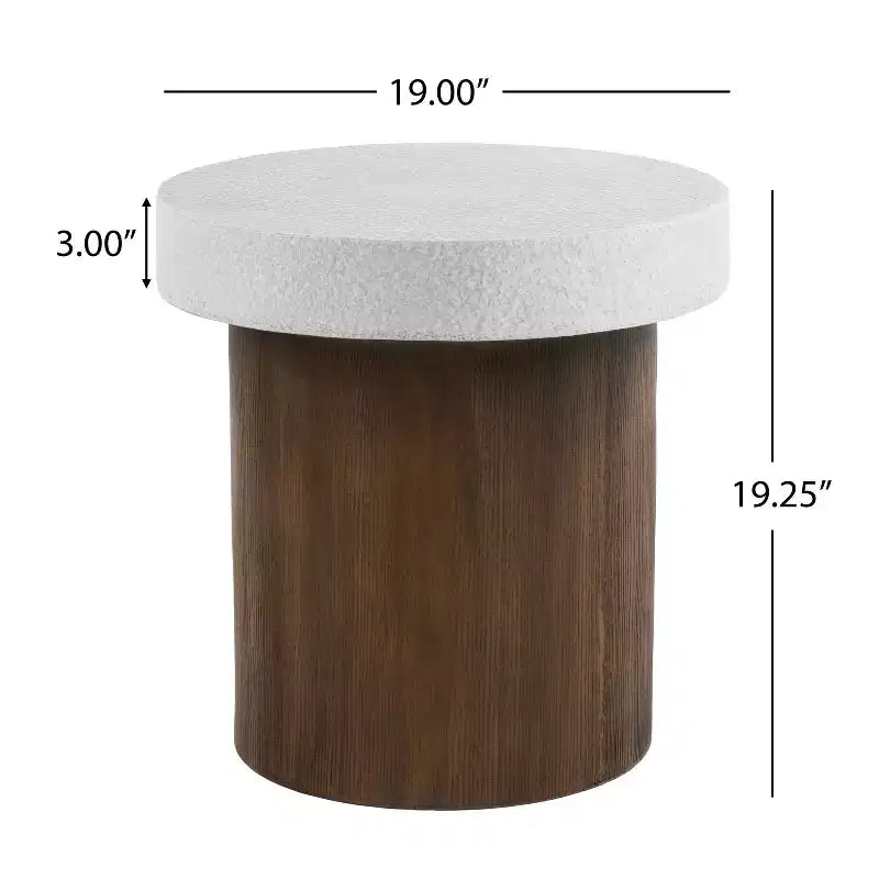 Elegante tavolino/tavolo d'appoggio anticato bianco con base in legno naturale