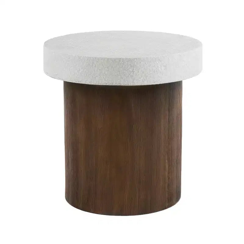 Elegante tavolino/tavolo d'appoggio anticato bianco con base in legno naturale