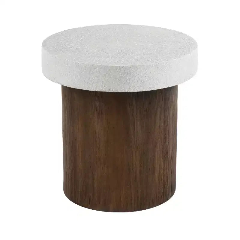 Elegante tavolino/tavolo d'appoggio anticato bianco con base in legno naturale