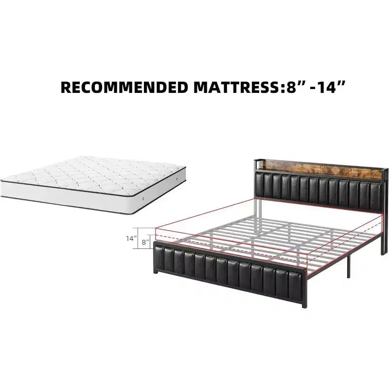 Struttura letto imbottita con contenitore nella testiera, porte USB e robuste doghe in metallo