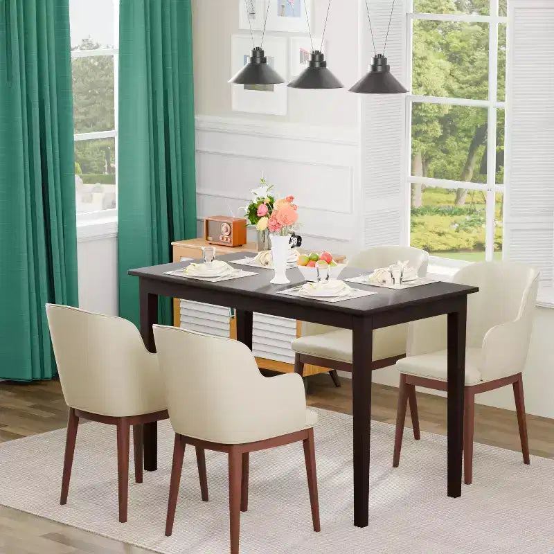 Tavolo da pranzo rettangolare per spazi piccoli, 4 posti, in legno di caucciù, design moderno marrone, 114,5 cm