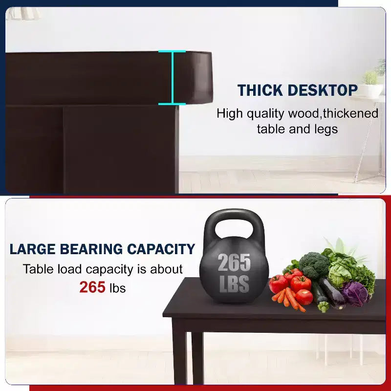 Tavolo da pranzo rettangolare per spazi piccoli, 4 posti, in legno di caucciù, design moderno marrone, 114,5 cm
