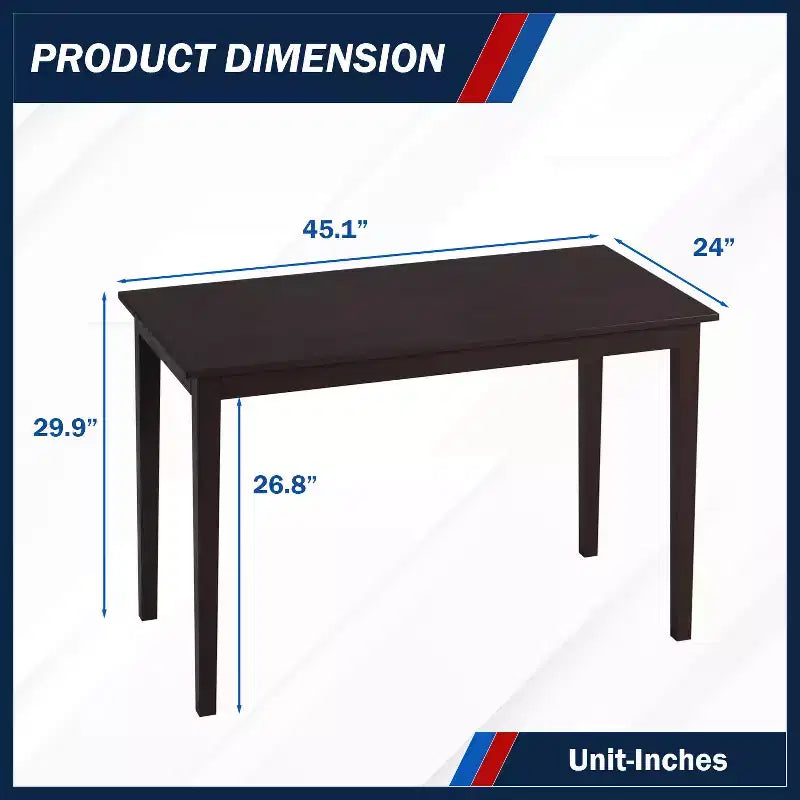 Tavolo da pranzo rettangolare per spazi piccoli, 4 posti, in legno di caucciù, design moderno marrone, 114,5 cm