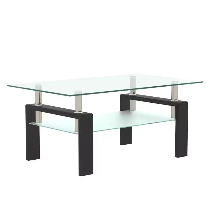 Elegante tavolino da caffè rettangolare in vetro, moderno tavolino da salotto a 2 ripiani trasparente