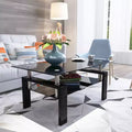 Okak Elegant Rectangle Glass Coffee Table, Modern Side Center Tables 2-Tier Clear Coffee Table for Living Room