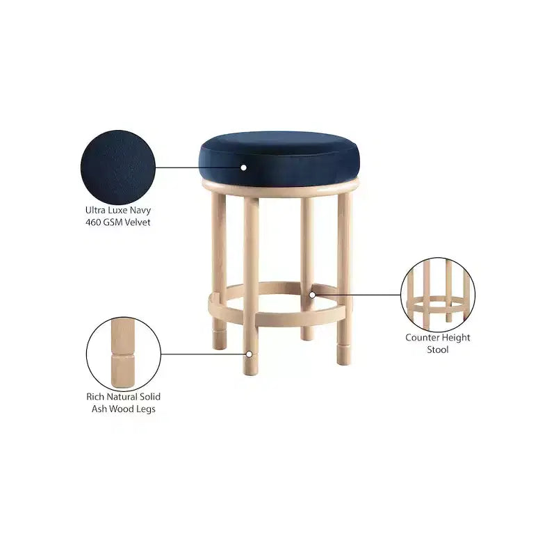 Sgabello da bancone Monette in velluto blu navy