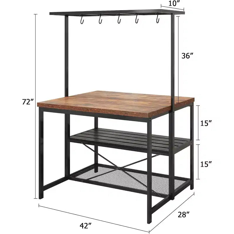 Grande isola da cucina con scaffale per panettieri, supporto per microonde con 3 ripiani, tavolo da caffè in metallo