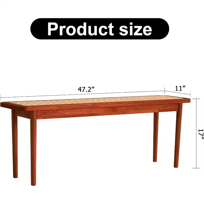 Panca da ingresso in legno massello da 120 cm con superficie in rattan, angoli arrotondati, finitura noce