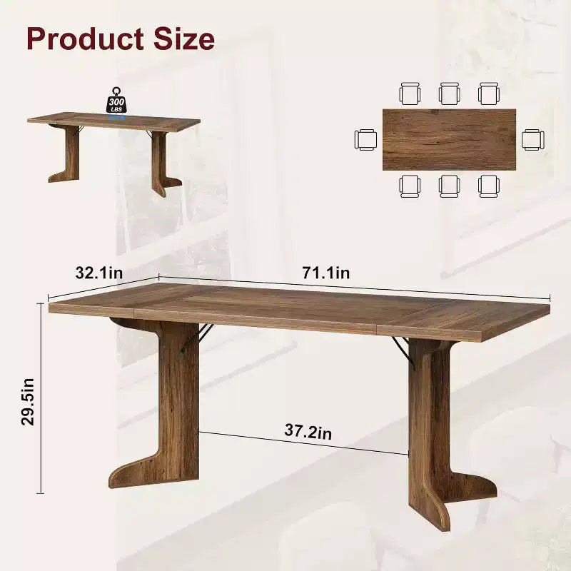 Tavolo da pranzo da 71" per 6-8 persone, tavolo da pranzo rettangolare moderno con gambe in legno uniche