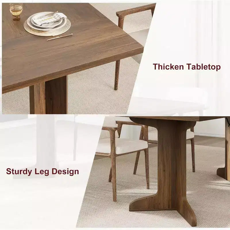 Tavolo da pranzo da 71" per 6-8 persone, tavolo da pranzo rettangolare moderno con gambe in legno uniche