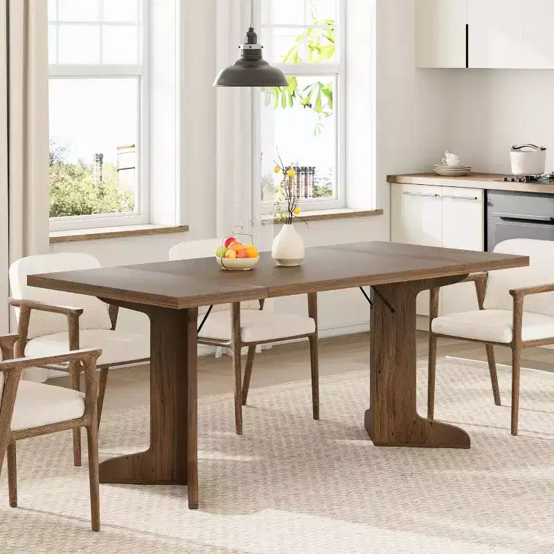 Tavolo da pranzo da 71" per 6-8 persone, tavolo da pranzo rettangolare moderno con gambe in legno uniche