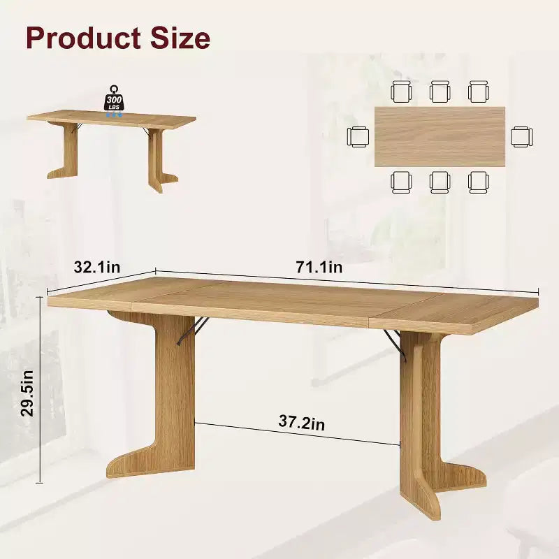 Tavolo da pranzo da 71" per 6-8 persone, tavolo da pranzo rettangolare moderno con gambe in legno uniche