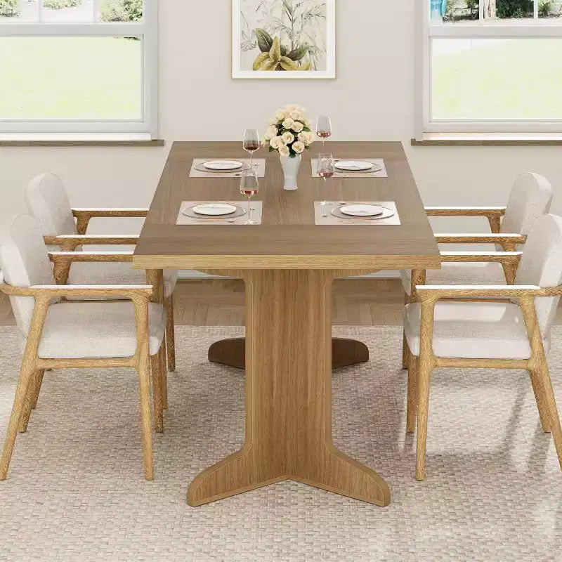 Tavolo da pranzo da 71" per 6-8 persone, tavolo da pranzo rettangolare moderno con gambe in legno uniche