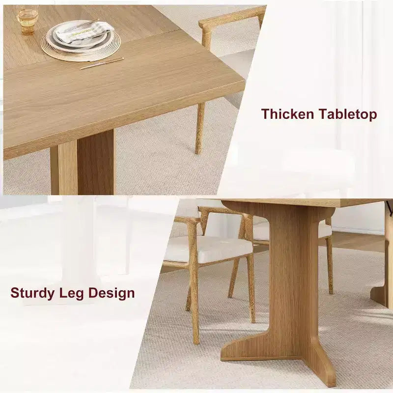 Tavolo da pranzo da 71" per 6-8 persone, tavolo da pranzo rettangolare moderno con gambe in legno uniche