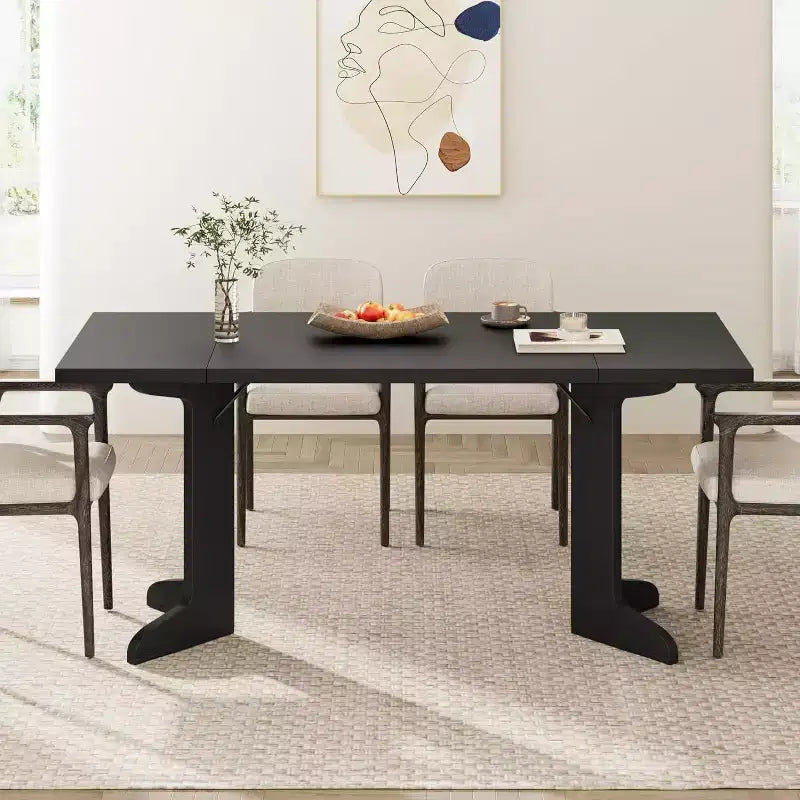 Tavolo da pranzo da 71" per 6-8 persone, tavolo da pranzo rettangolare moderno con gambe in legno uniche