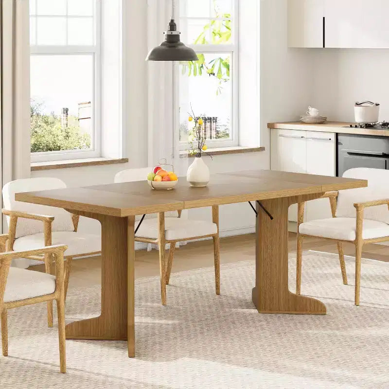 Tavolo da pranzo da 71" per 6-8 persone, tavolo da pranzo rettangolare moderno con gambe in legno uniche