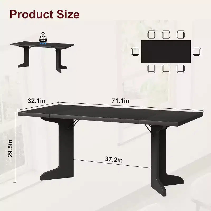 Tavolo da pranzo da 71" per 6-8 persone, tavolo da pranzo rettangolare moderno con gambe in legno uniche