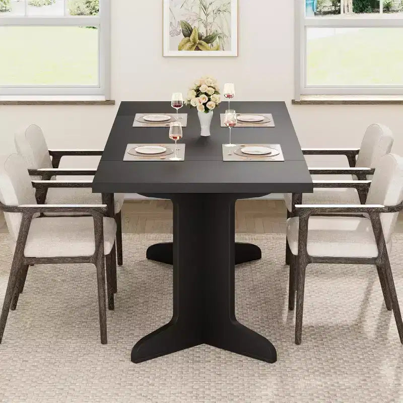 Tavolo da pranzo da 71" per 6-8 persone, tavolo da pranzo rettangolare moderno con gambe in legno uniche
