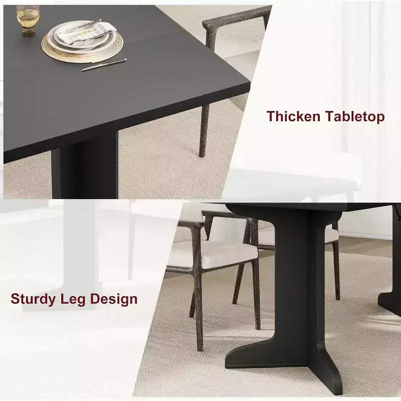 Tavolo da pranzo da 71" per 6-8 persone, tavolo da pranzo rettangolare moderno con gambe in legno uniche