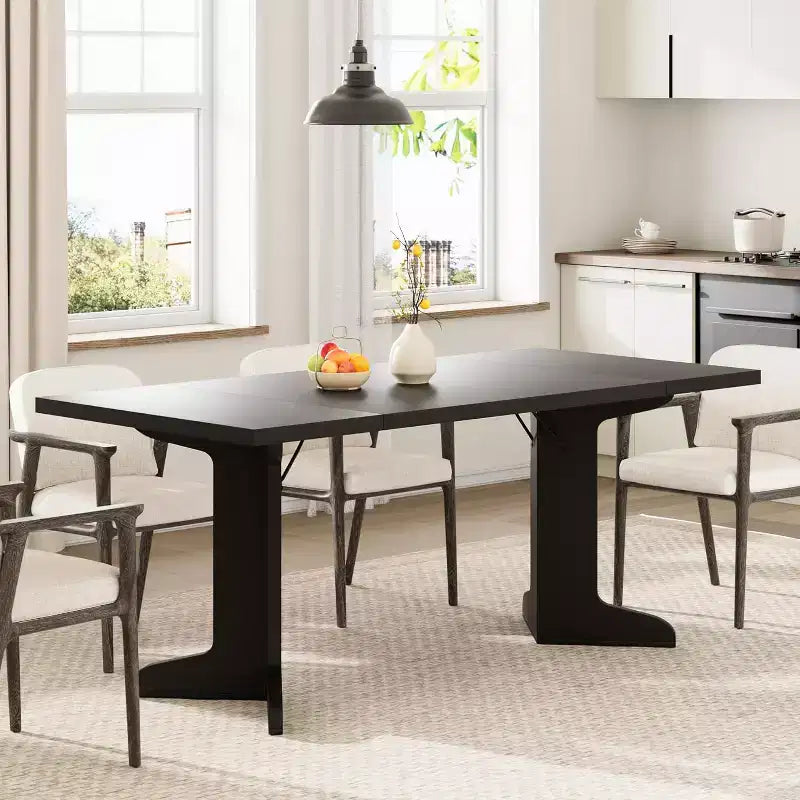 Tavolo da pranzo da 71" per 6-8 persone, tavolo da pranzo rettangolare moderno con gambe in legno uniche