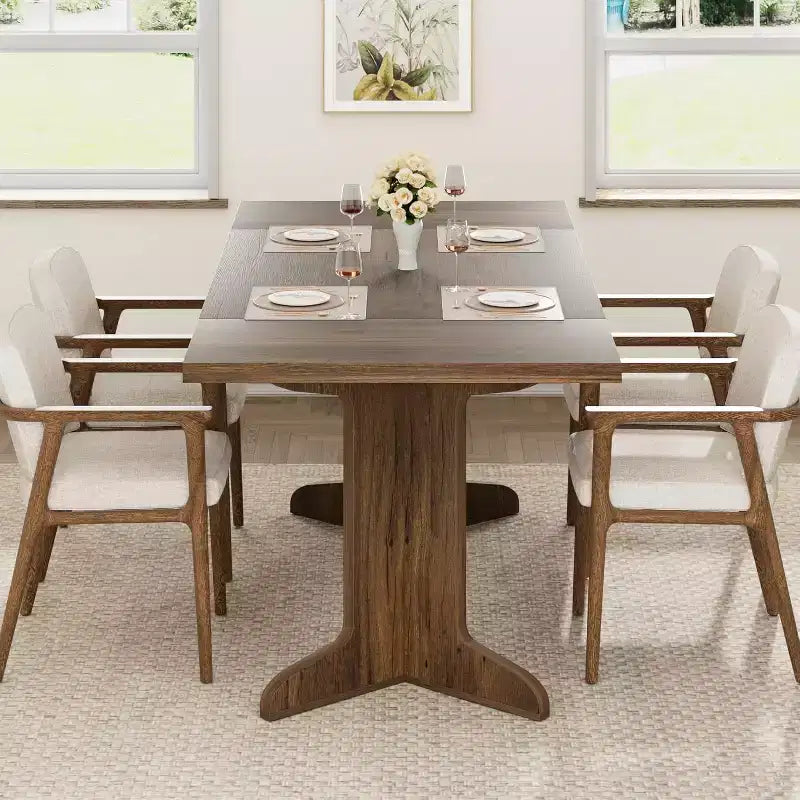 Tavolo da pranzo da 71" per 6-8 persone, tavolo da pranzo rettangolare moderno con gambe in legno uniche