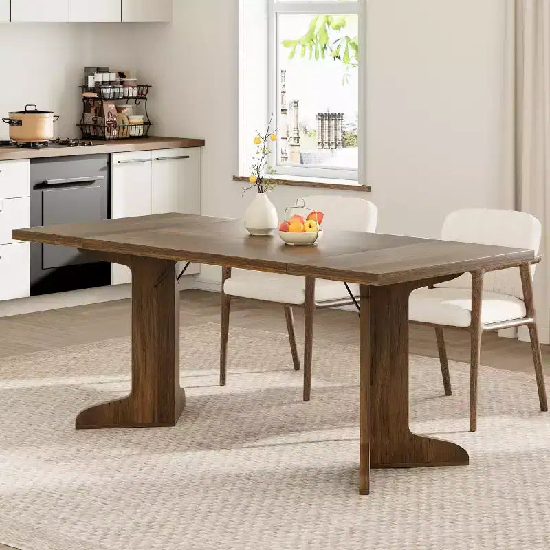 Tavolo da pranzo da 71" per 6-8 persone, tavolo da pranzo rettangolare moderno con gambe in legno uniche