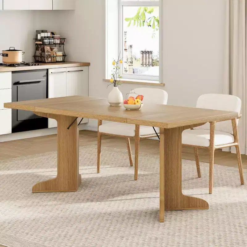 Tavolo da pranzo da 71" per 6-8 persone, tavolo da pranzo rettangolare moderno con gambe in legno uniche