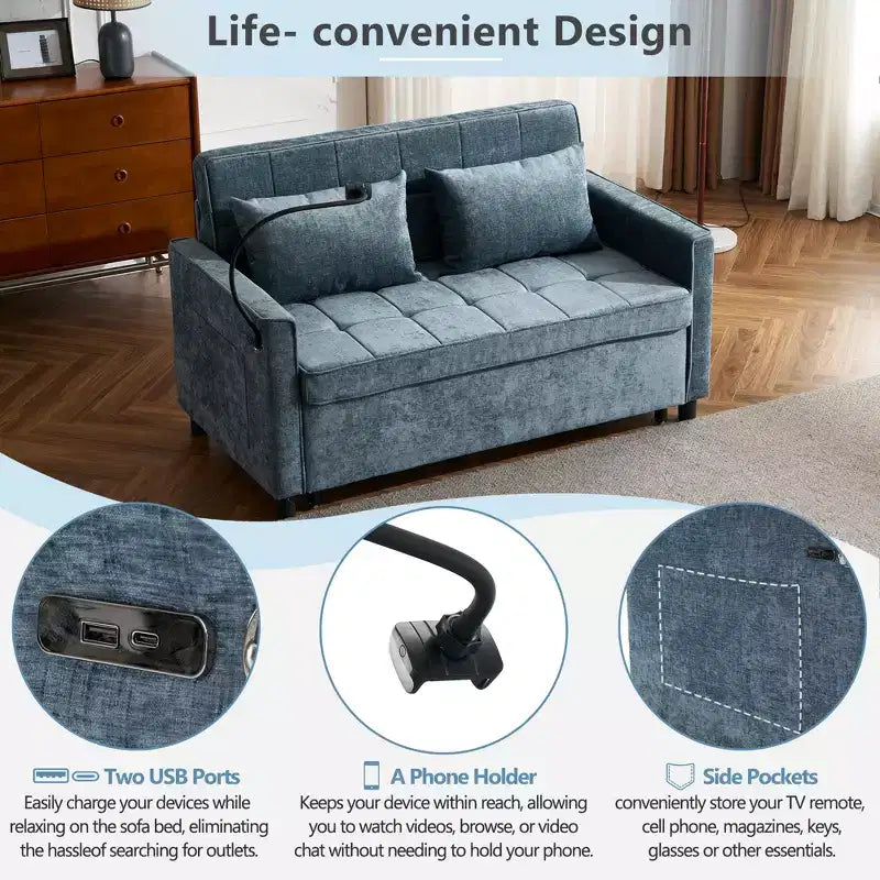 Comodo divanetto in ciniglia con divano letto estraibile