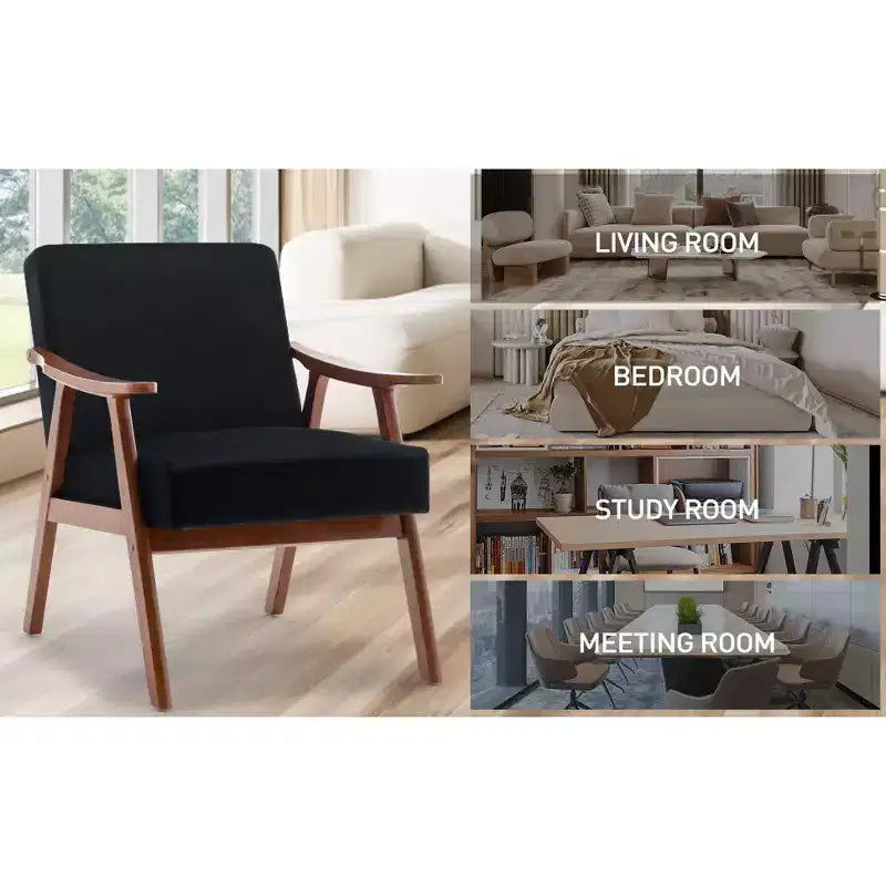 Poltrona con schienale alto Mid-Century, struttura in legno massello, poltrona relax con schienale spesso per soggiorno