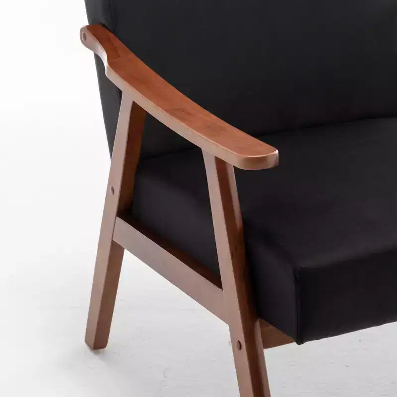 Poltrona con schienale alto Mid-Century, struttura in legno massello, poltrona relax con schienale spesso per soggiorno