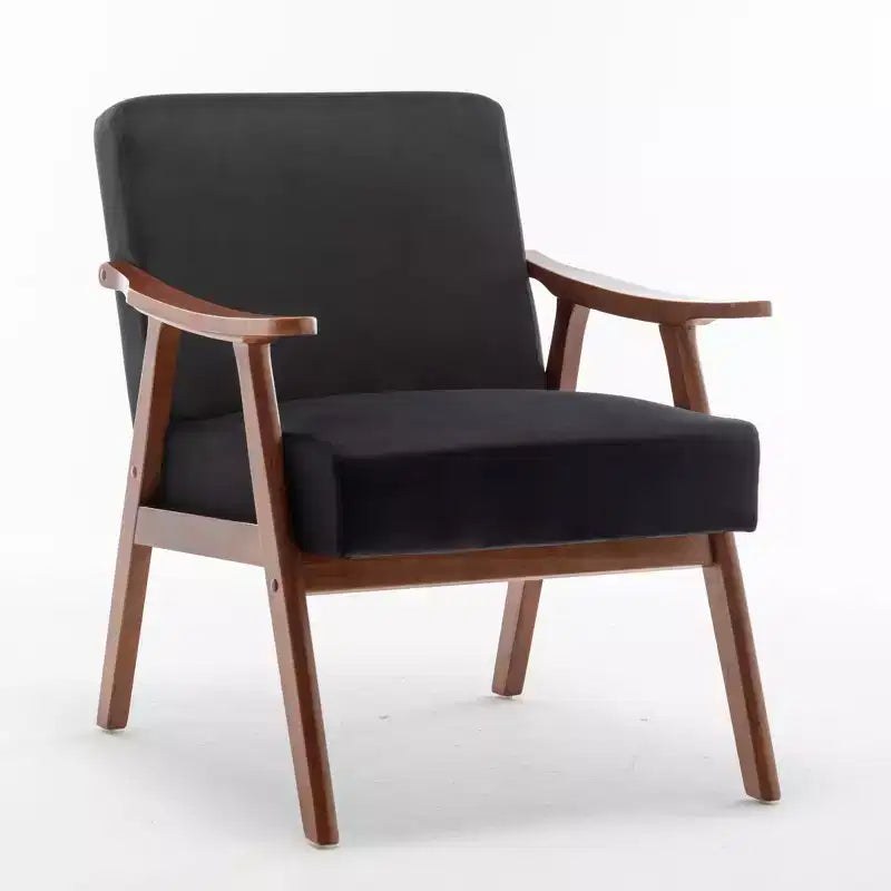 Poltrona con schienale alto Mid-Century, struttura in legno massello, poltrona relax con schienale spesso per soggiorno