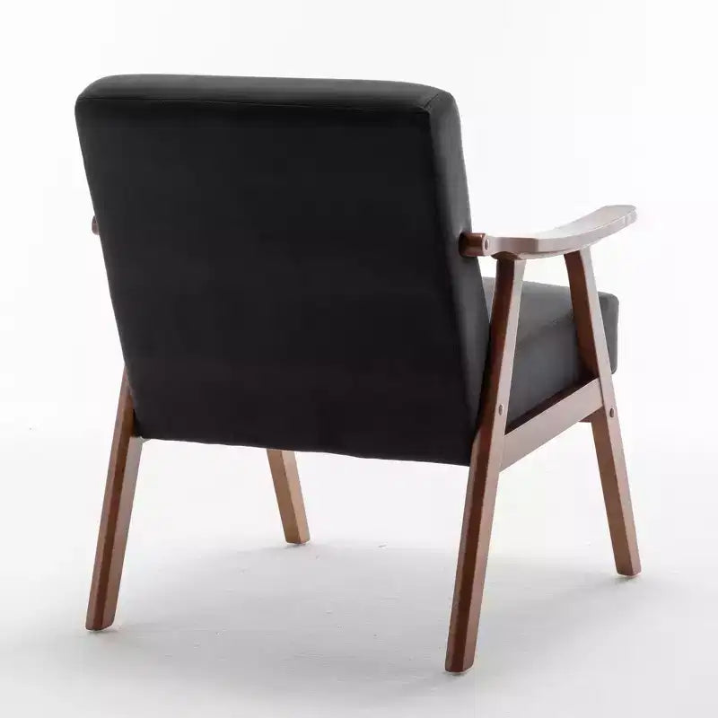 Poltrona con schienale alto Mid-Century, struttura in legno massello, poltrona relax con schienale spesso per soggiorno