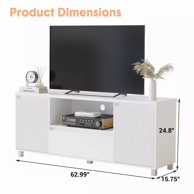Mobile TV bianco per TV fino a 70", consolle in legno con cassetto e 2 armadietti