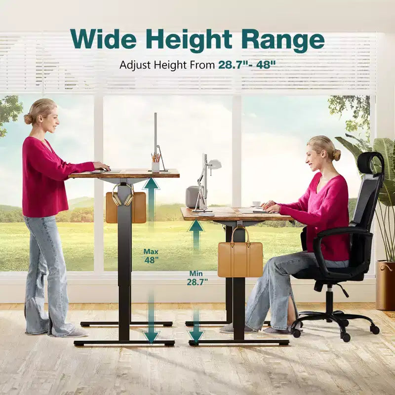 Scrivania elettrica ergonomica ad altezza regolabile con struttura in metallo a T e memorie preimpostate, moderna postazione di lavoro per computer - 120x60x118 cm - Marrone