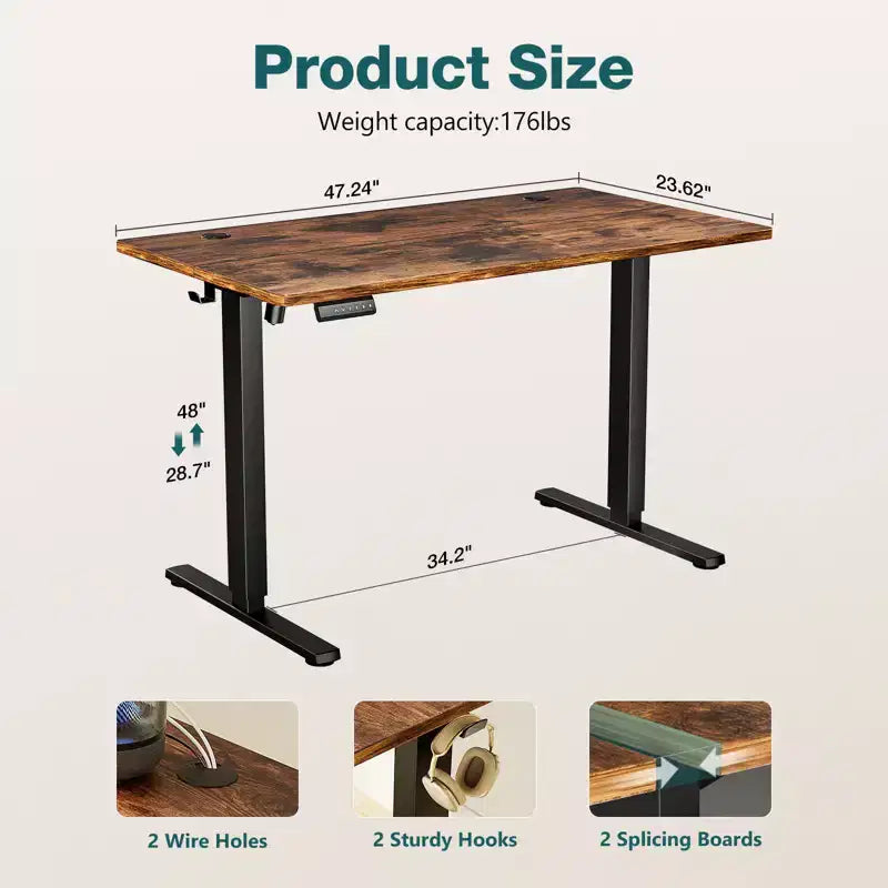 Scrivania elettrica ergonomica ad altezza regolabile con struttura in metallo a T e memorie preimpostate, moderna postazione di lavoro per computer - 120x60x118 cm - Marrone