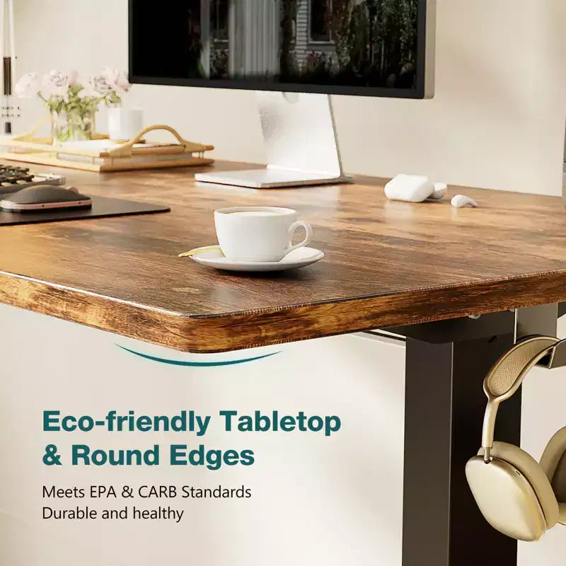 Scrivania elettrica ergonomica ad altezza regolabile con struttura in metallo a T e memorie preimpostate, moderna postazione di lavoro per computer - 120x60x118 cm - Marrone