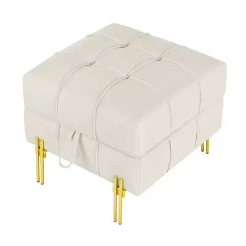 Ottoman contenitore in pelle antigraffio da 22", panca da ingresso "Pet-Friendly" con gambe in acciaio inossidabile dorato, beige
