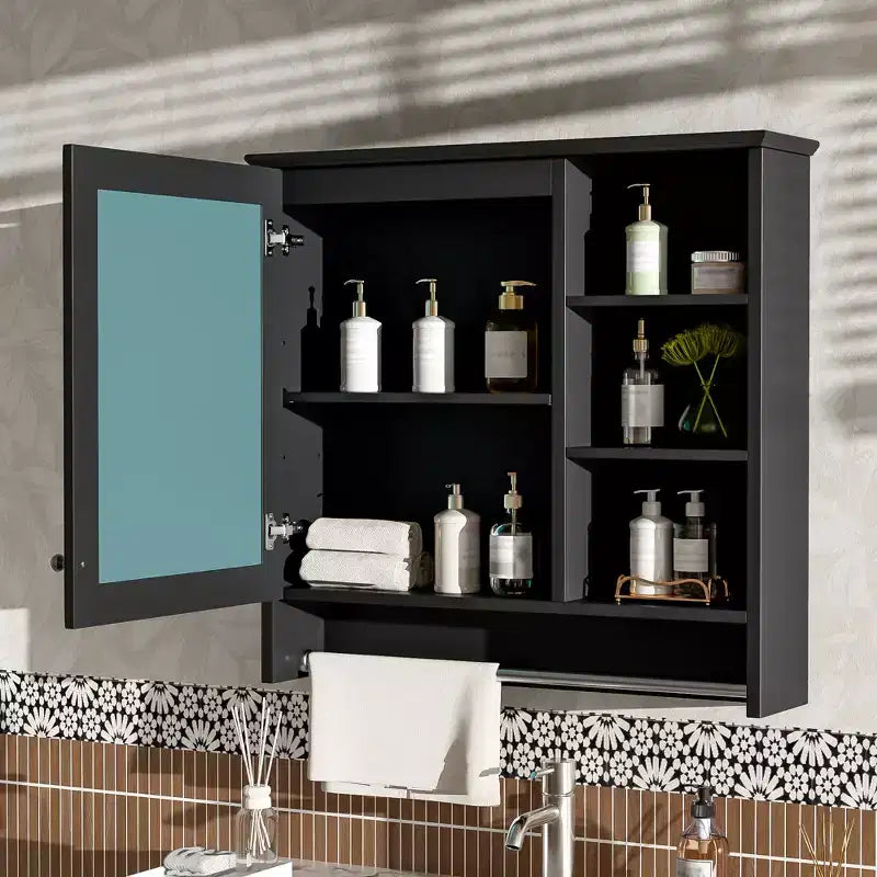 Specchio 2-in-1 da parete, mobiletto da 76 cm con ripiano regolabile, organizer per camera da letto