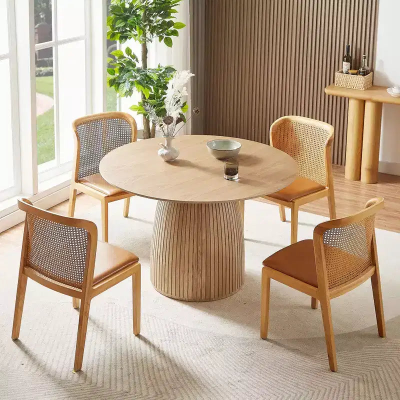 Tavolo da pranzo rotondo in legno per piccoli spazi, 4 posti, gambe in legno massello, antigraffio, 107 cm