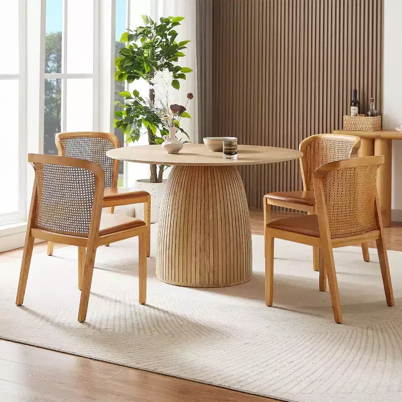 Tavolo da pranzo rotondo in legno per piccoli spazi, 4 posti, gambe in legno massello, antigraffio, 107 cm