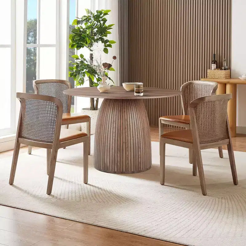 Tavolo da pranzo rotondo in legno per piccoli spazi, 4 posti, gambe in legno massello, antigraffio, 107 cm
