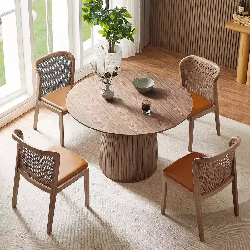 Tavolo da pranzo rotondo in legno per piccoli spazi, 4 posti, gambe in legno massello, antigraffio, 107 cm