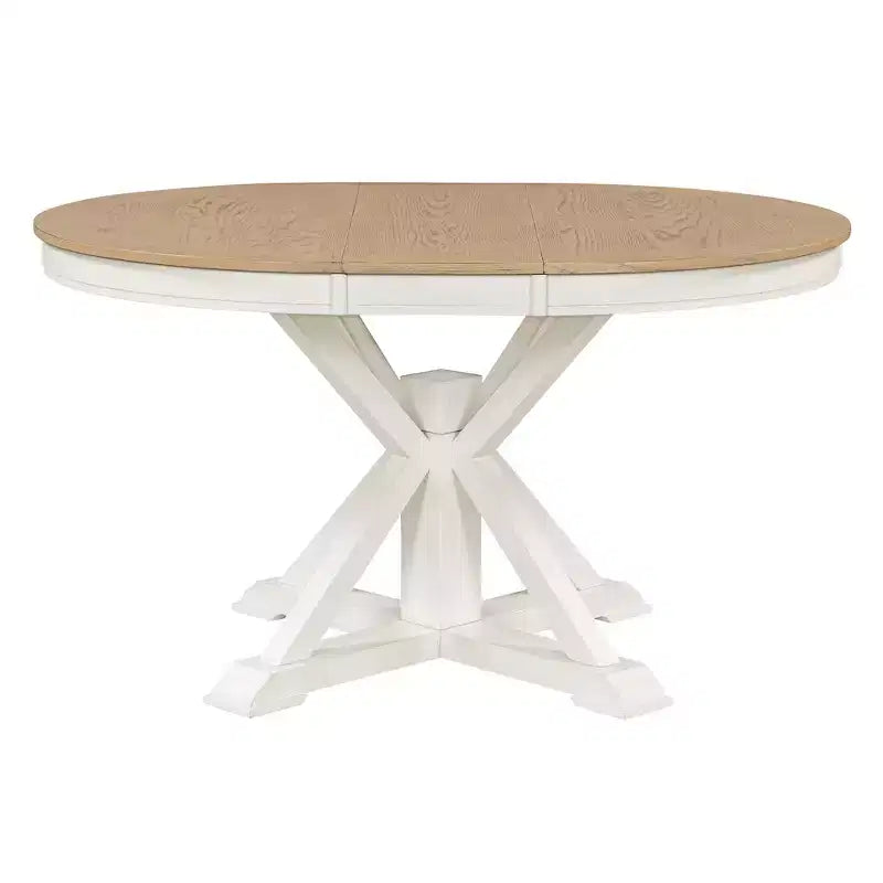 Tavolo da pranzo rotondo allungabile Mid-Century con prolunga da 30 cm, posti 4-6, MDF e legno, 107-137 cm