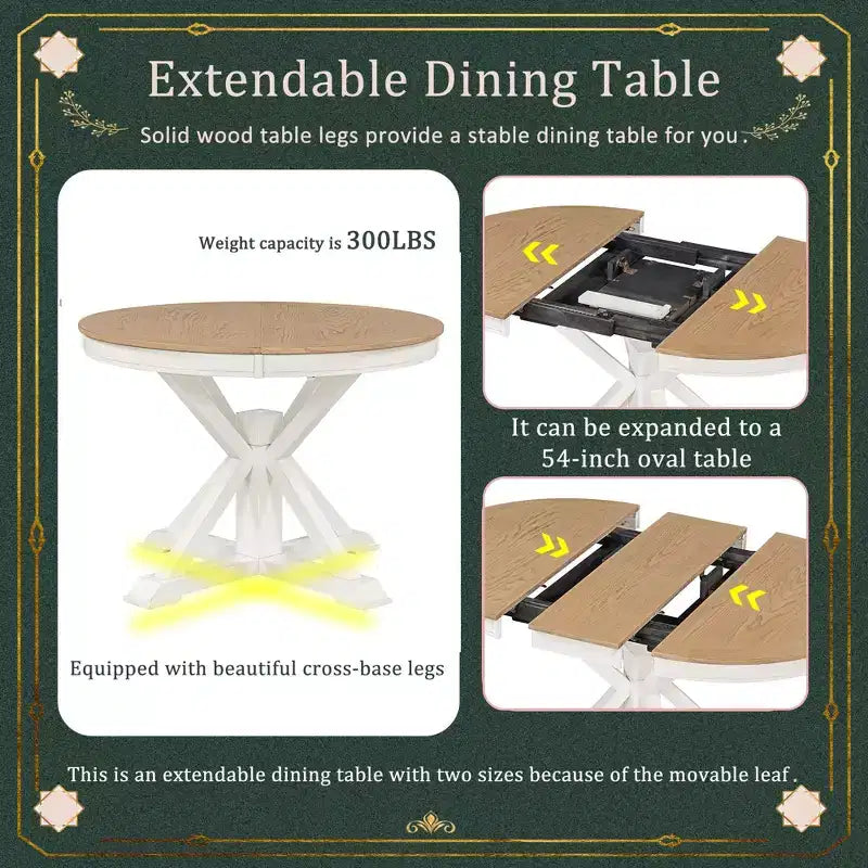 Tavolo da pranzo rotondo allungabile Mid-Century con prolunga da 30 cm, posti 4-6, MDF e legno, 107-137 cm