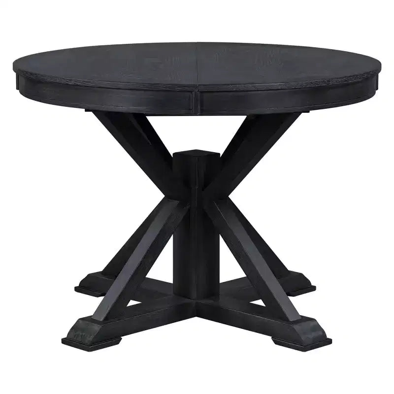 Tavolo da pranzo rotondo allungabile Mid-Century con prolunga da 30 cm, posti 4-6, MDF e legno, 107-137 cm
