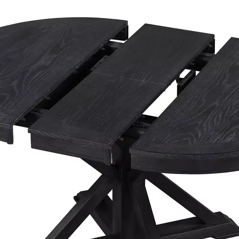 Tavolo da pranzo rotondo allungabile Mid-Century con prolunga da 30 cm, posti 4-6, MDF e legno, 107-137 cm