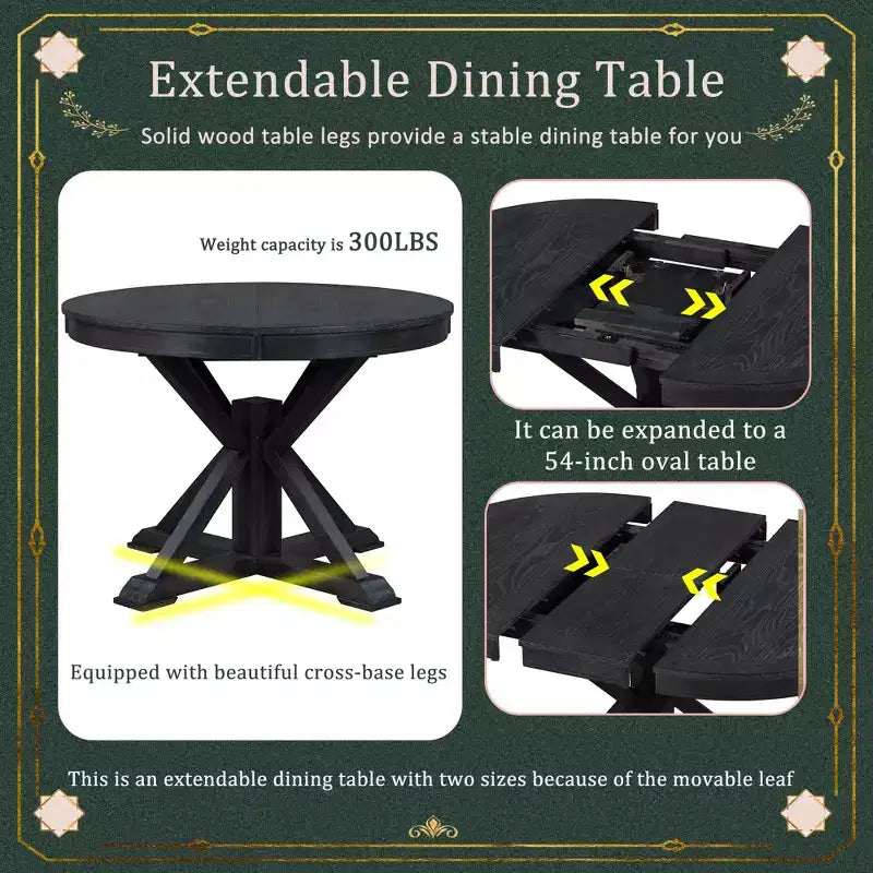 Tavolo da pranzo rotondo allungabile Mid-Century con prolunga da 30 cm, posti 4-6, MDF e legno, 107-137 cm