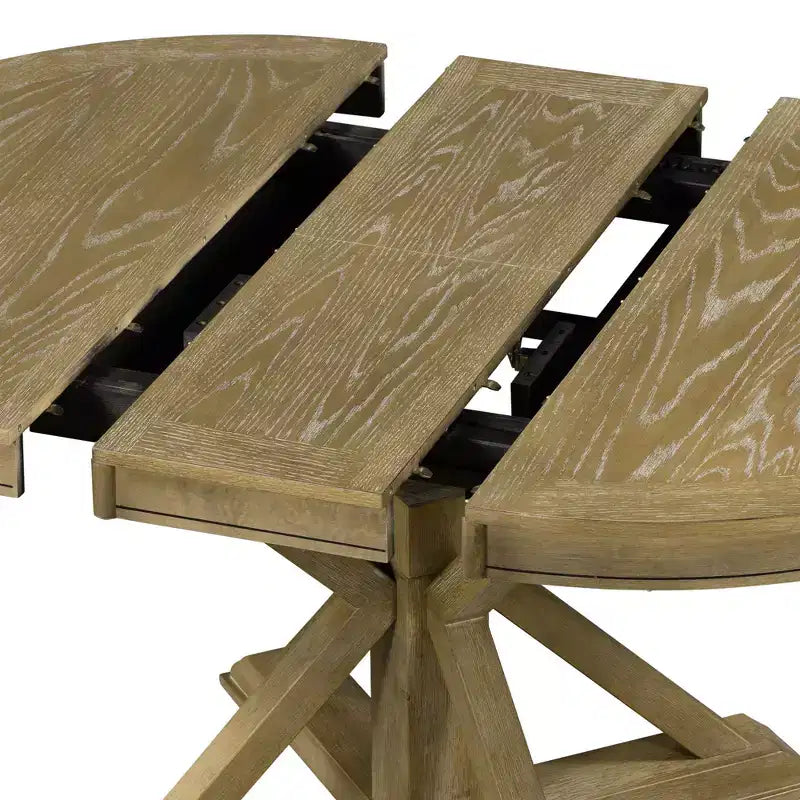 Tavolo da pranzo rotondo allungabile Mid-Century con prolunga da 30 cm, posti 4-6, MDF e legno, 107-137 cm