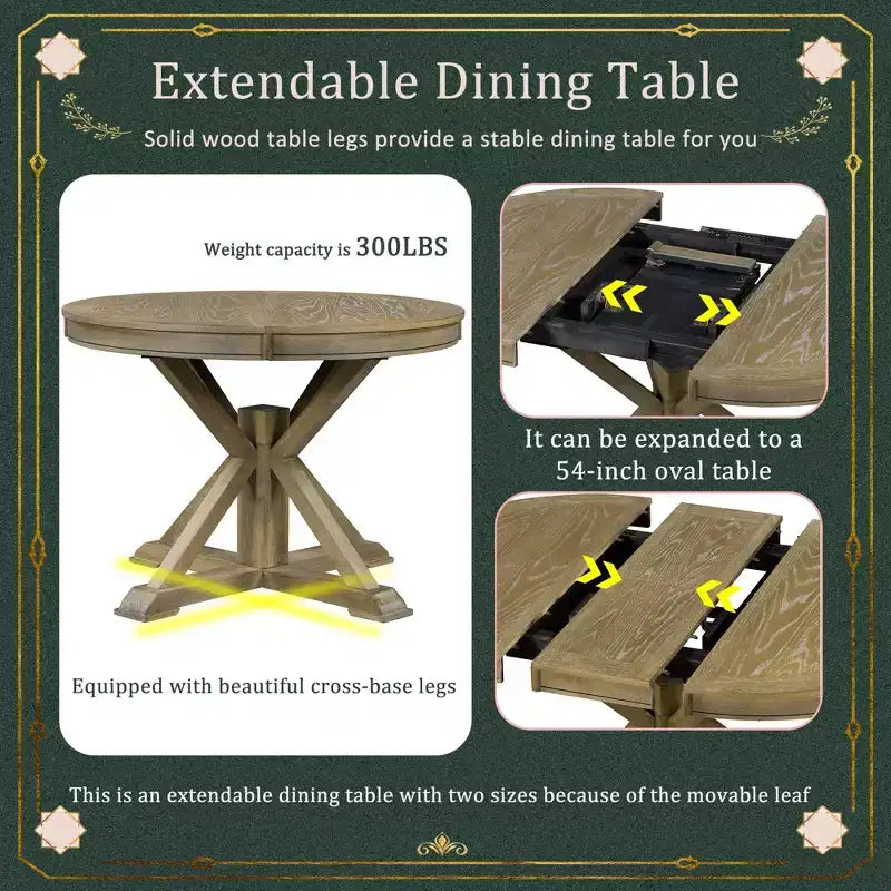 Tavolo da pranzo rotondo allungabile Mid-Century con prolunga da 30 cm, posti 4-6, MDF e legno, 107-137 cm