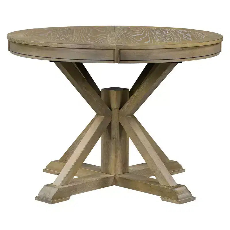 Tavolo da pranzo rotondo allungabile Mid-Century con prolunga da 30 cm, posti 4-6, MDF e legno, 107-137 cm